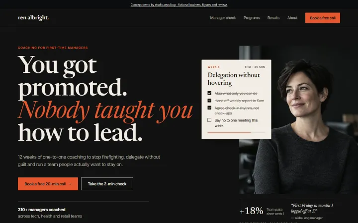 Albright concept demo at desktop width