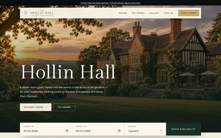 Hollin Hall concept demo at desktop width