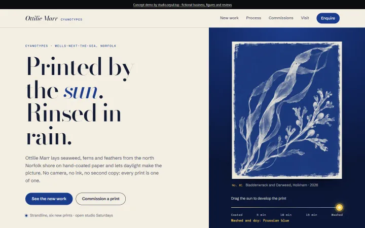 Ottilie Marr concept demo at desktop width