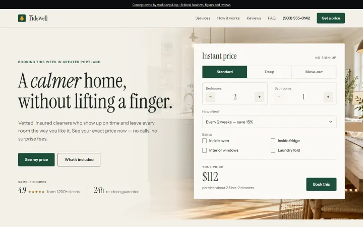 Tidewell concept demo at desktop width